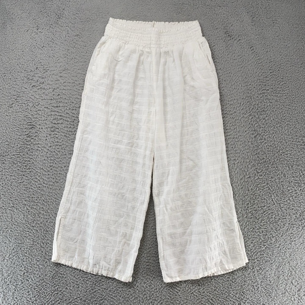 Aerie Wide Leg CropPants Womens Medium White Elastic Waist Summer Beachy Boho
